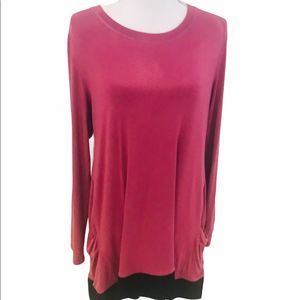 Logo by Lori Goldstein super-soft dusty rose tunic top black trim size large